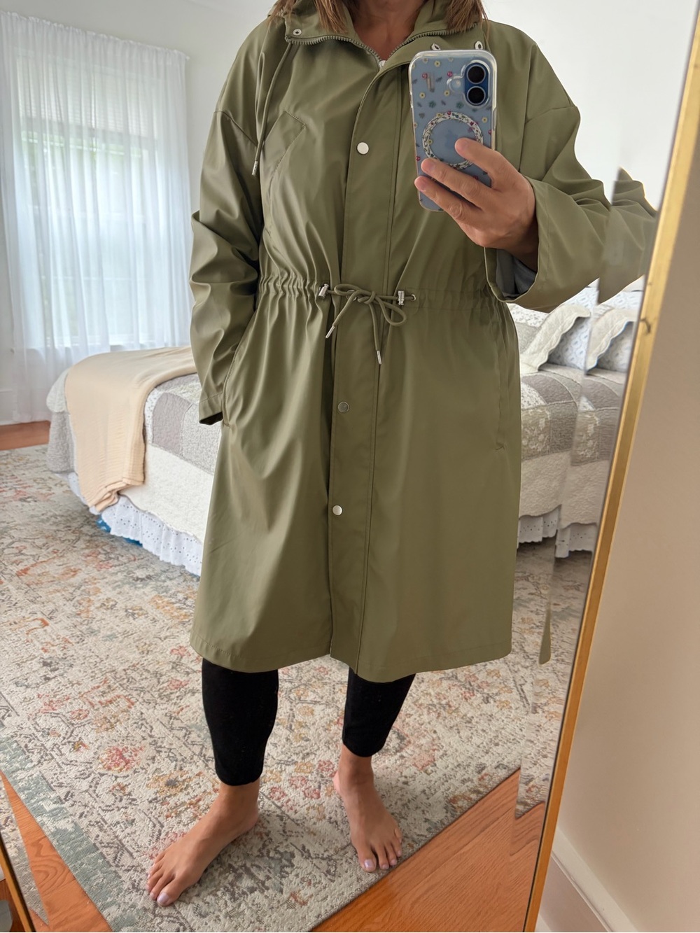 Only Olive Green Drawstring Trench Coat